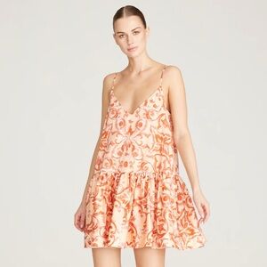 🌟AMUR 🌟 ANGELA TIERED MINI ORGANIC COTTON DRESS APRICOT BAROQUE ORANGE SZ 0